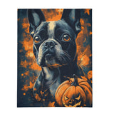 Halloween Pumpkin Boston Terrier Dog Flannel Blanket