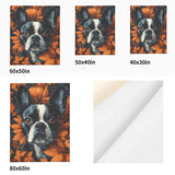 Autumnal Pumpkin Boston Terrier Dog Face Flannel Blanket