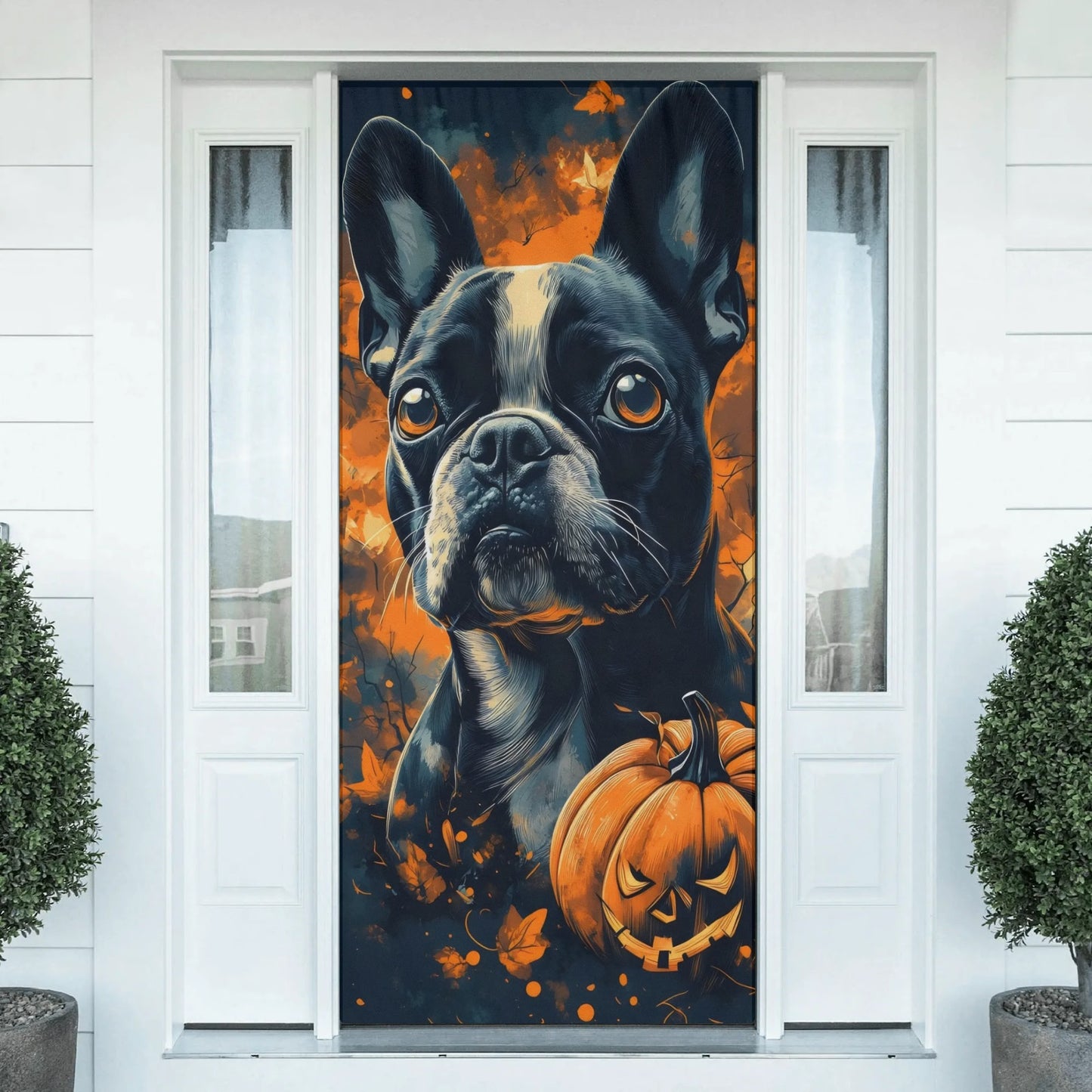 Halloween Pumpkin Boston Terrier Dog Polyester Door Socks