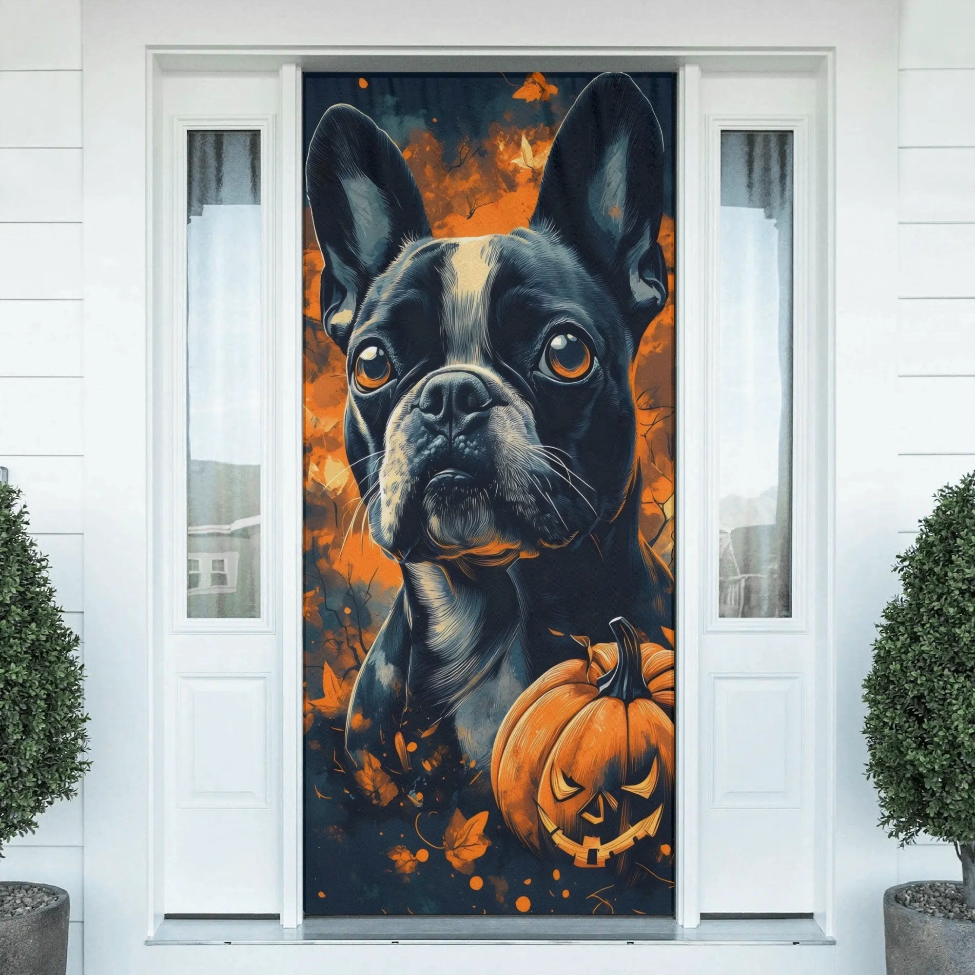 Halloween Pumpkin Boston Terrier Dog Polyester Door Socks