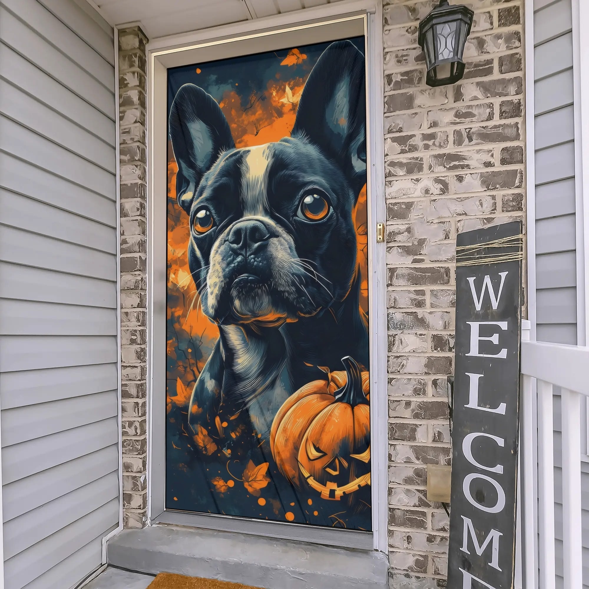 Halloween Pumpkin Boston Terrier Dog Polyester Door Socks