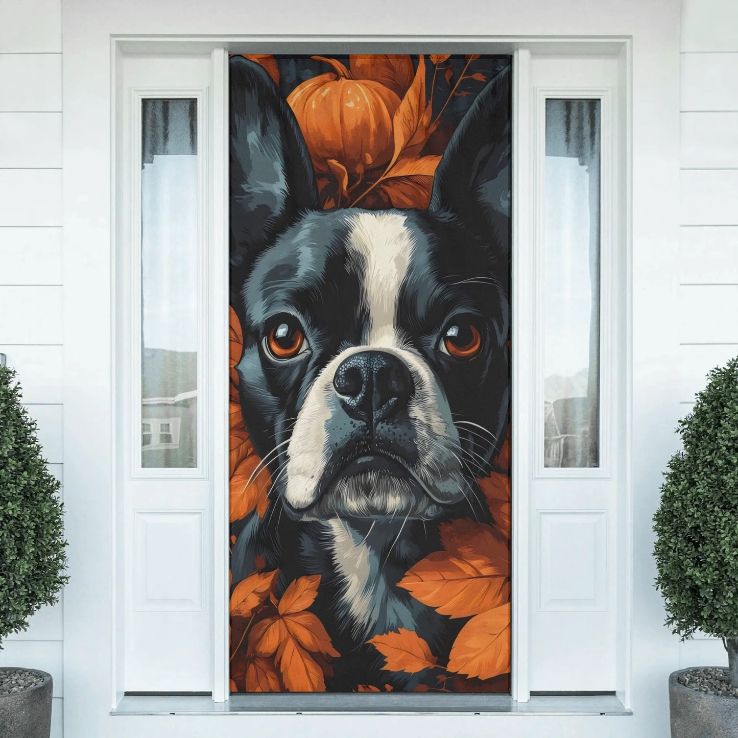 Autumnal Pumpkin Boston Terrier Dog Face Polyester Door Socks