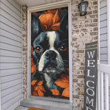 Autumnal Pumpkin Boston Terrier Dog Face Polyester Door Socks