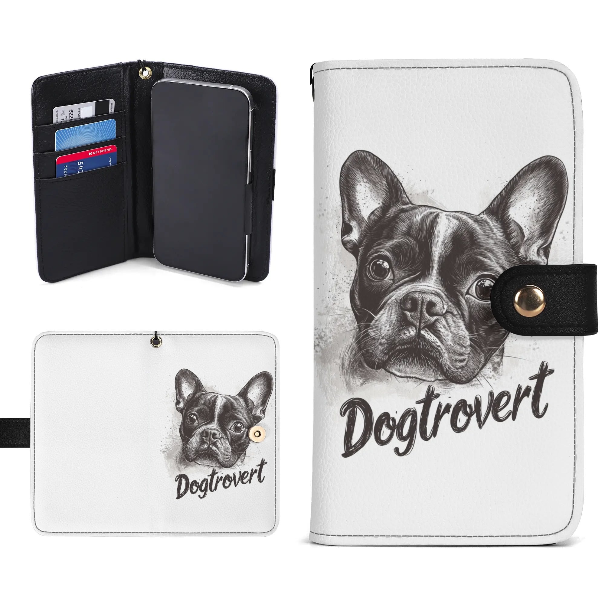 Dogtrovert Boston Terrier Dog Phone Flip Case PU Leather Cover for Most Mobile Phone Models