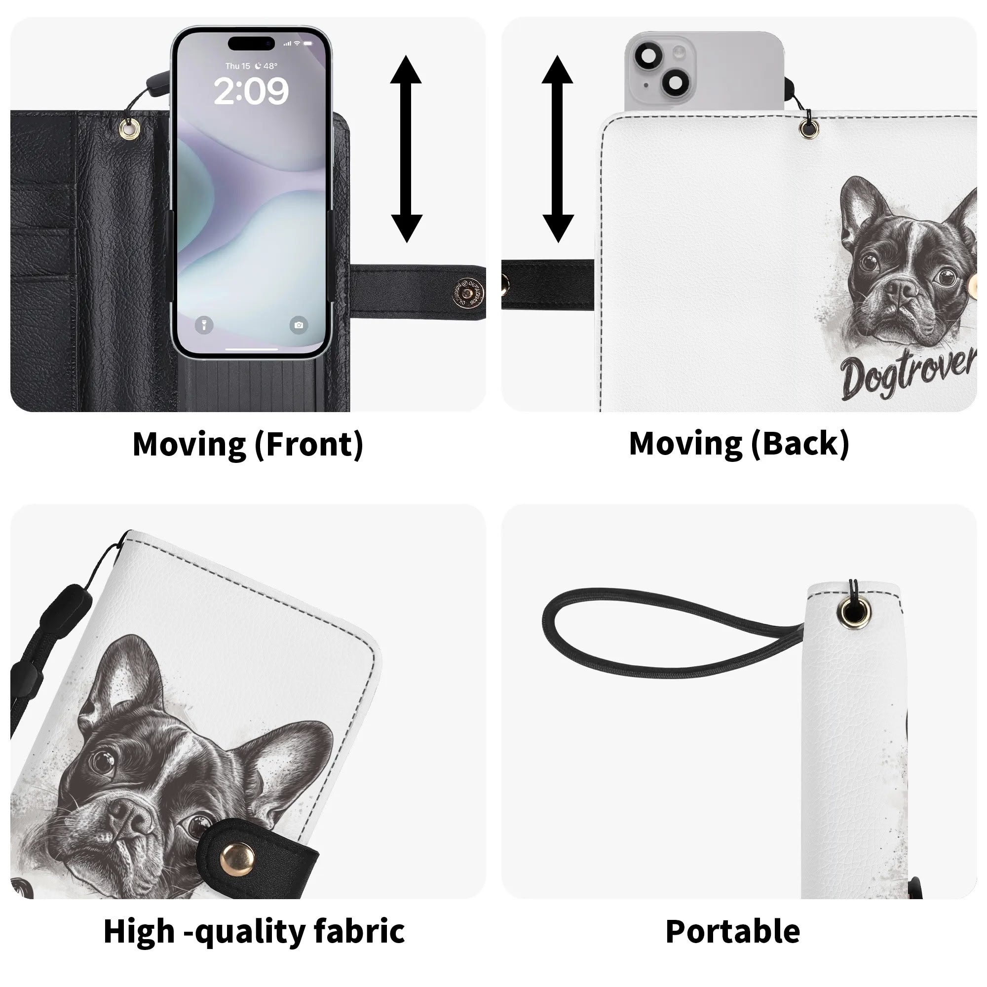 Dogtrovert Boston Terrier Dog Phone Flip Case PU Leather Cover for Most Mobile Phone Models