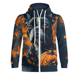 Halloween Pumpkin Boston Terrier Dog Adult Full Zip Turtleneck Hoodie Streetwear