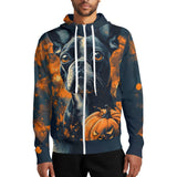 Halloween Pumpkin Boston Terrier Dog Adult Full Zip Turtleneck Hoodie Streetwear