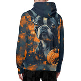 Halloween Pumpkin Boston Terrier Dog Adult Full Zip Turtleneck Hoodie Streetwear