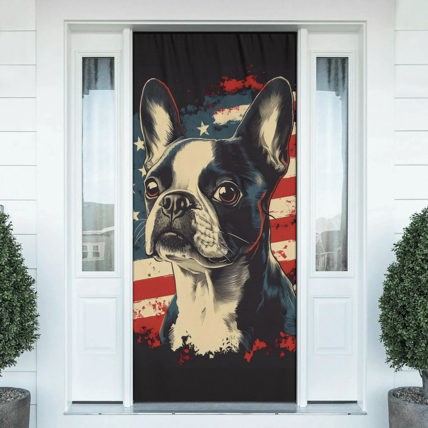 Patriotic Boston Terrier USA Flag Polyester Door Socks