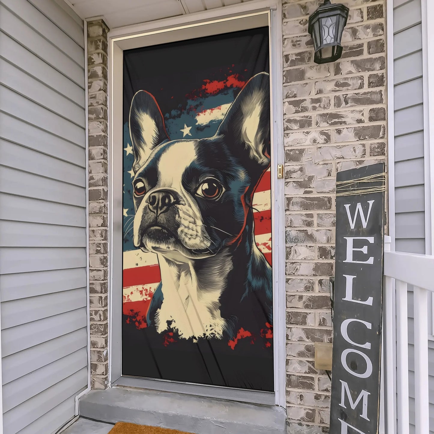 Patriotic Boston Terrier USA Flag Polyester Door Socks