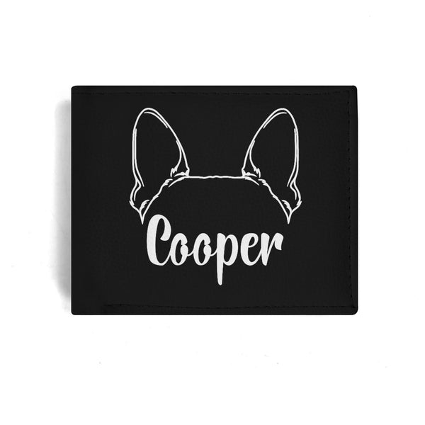 Personalized Mens Minimalist PU Leather Wallet - Big Ears With Boston Terrier Name