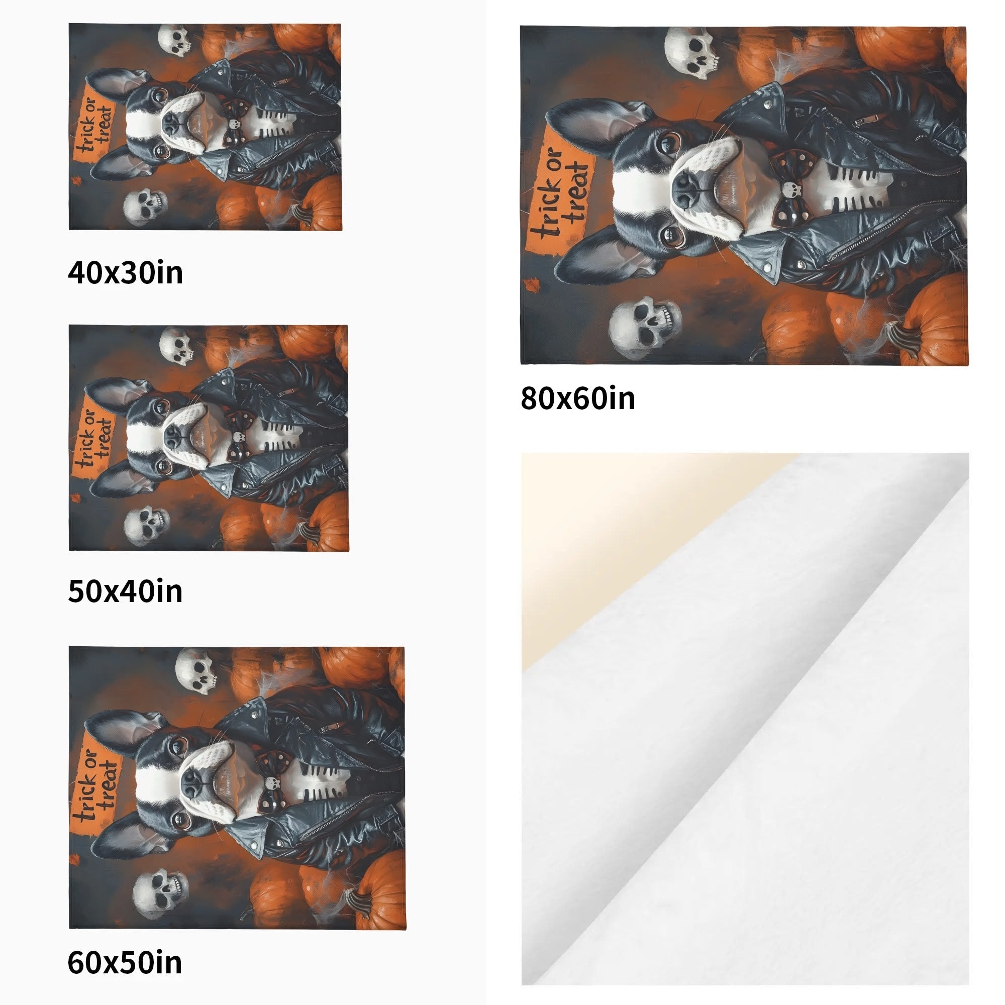 Halloween Boston Terrier Trick or Treat Flannel Blanket