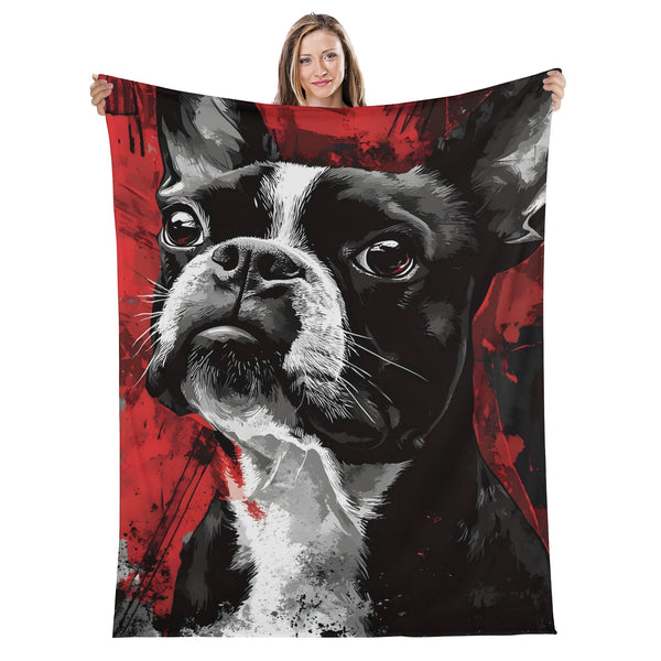 Grunge Boston Terrier Flannel Blanket - 4 Cozy Sizes for Ultimate Comfort and Style