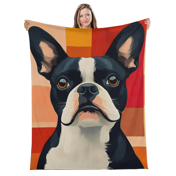 Cozy Flannel Blanket with Stylish Boston Terrier Art - Available in 4 Sizes