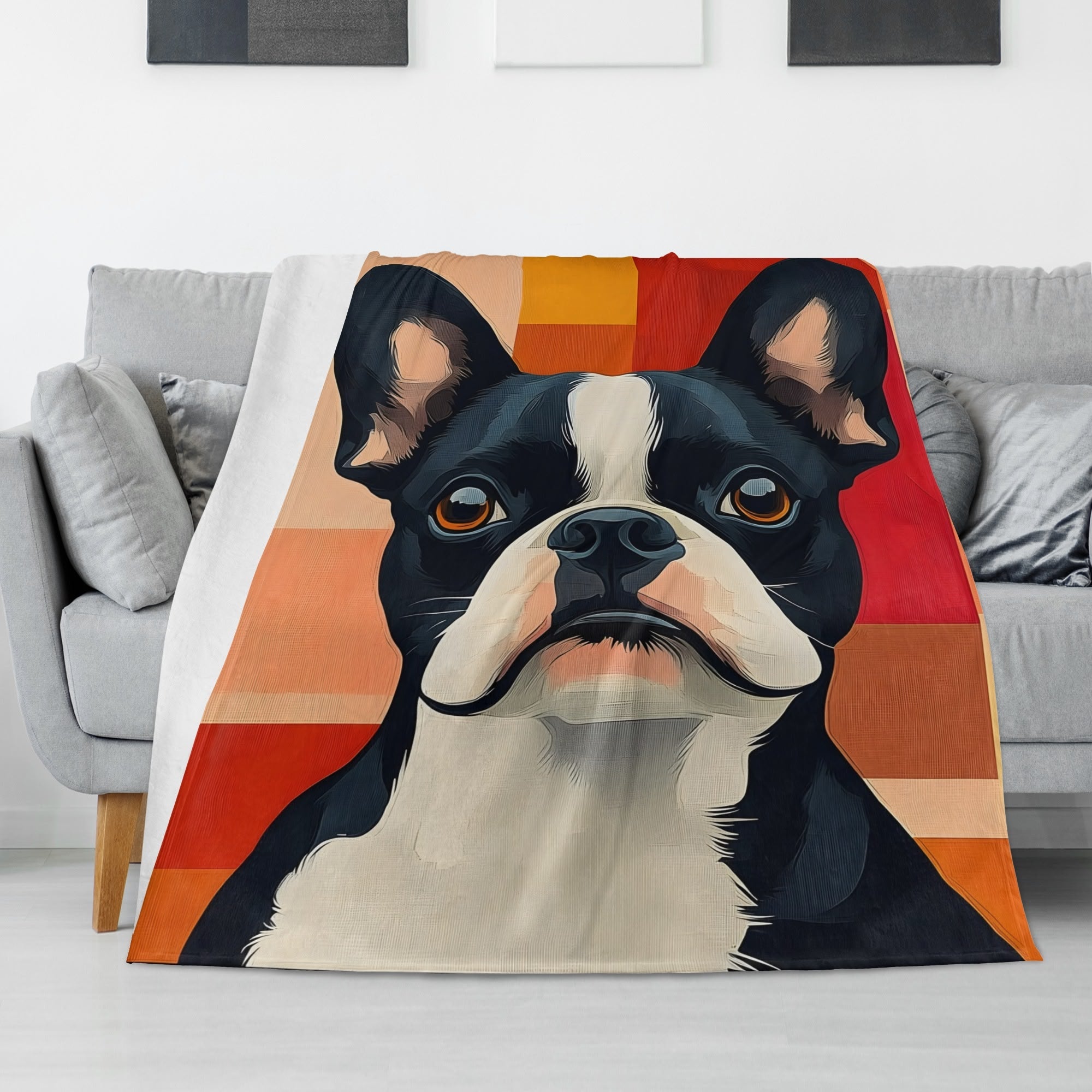 Cozy Flannel Blanket with Stylish Boston Terrier Art - Available in 4 Sizes