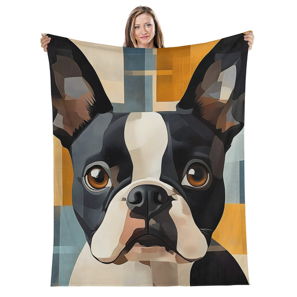 Cozy Flannel Blanket with Modern Boston Terrier Art - Available in 4 Sizes