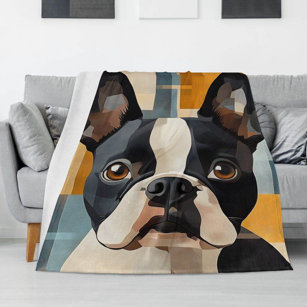 Cozy Flannel Blanket with Modern Boston Terrier Art - Available in 4 Sizes