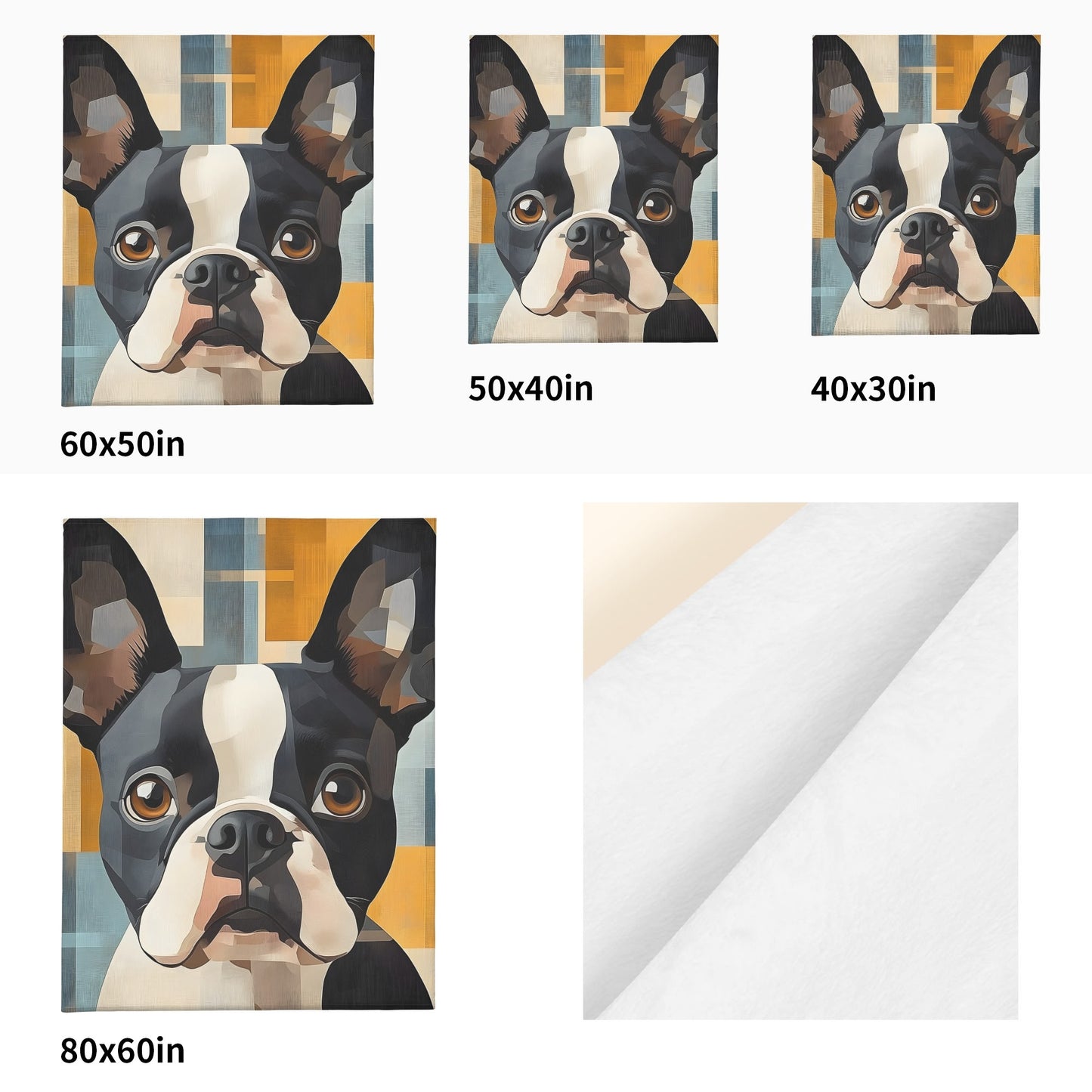 Cozy Flannel Blanket with Modern Boston Terrier Art - Available in 4 Sizes
