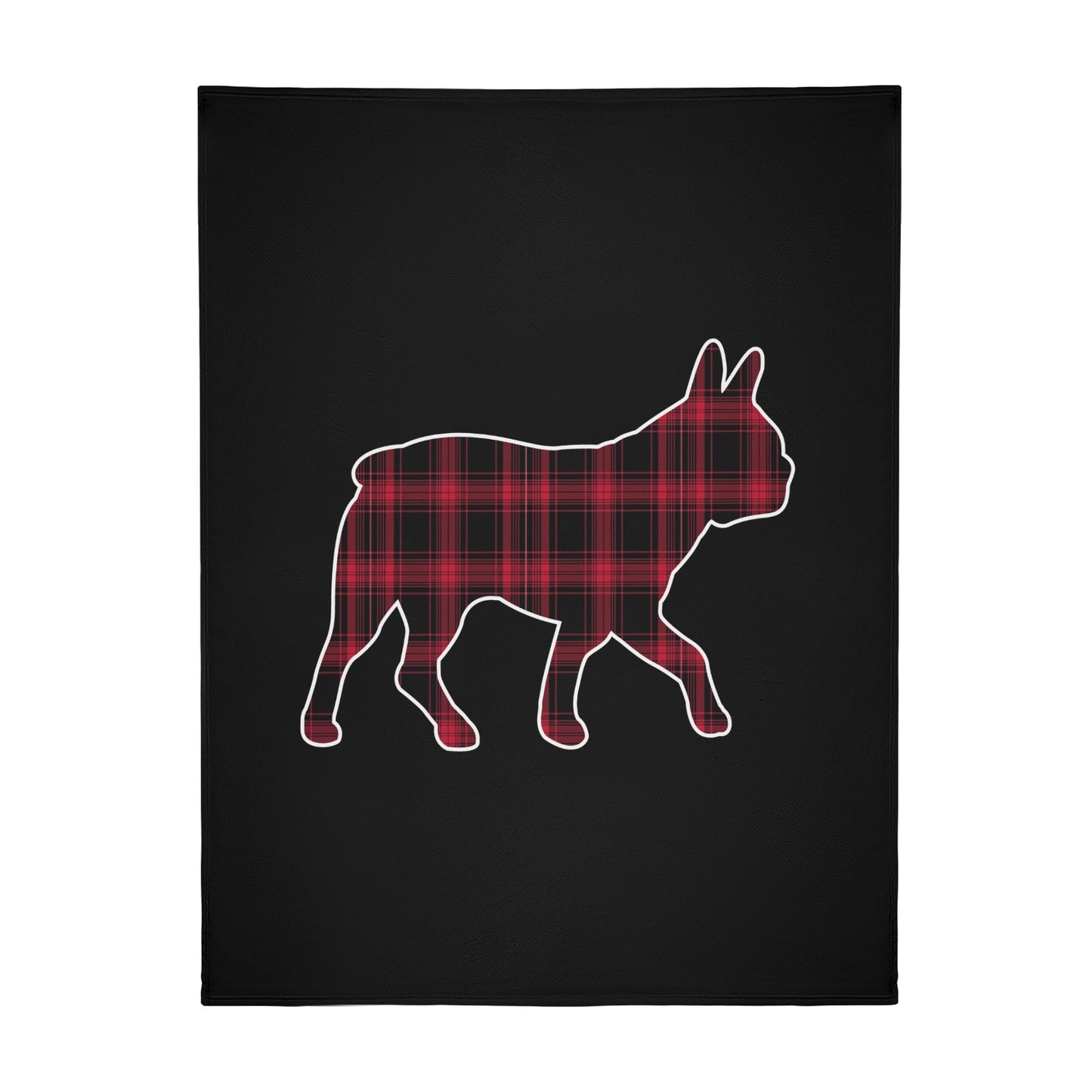 Black and Red Plaid Boston Terrier Silhouette Flannel Blanket - 4 Sizes