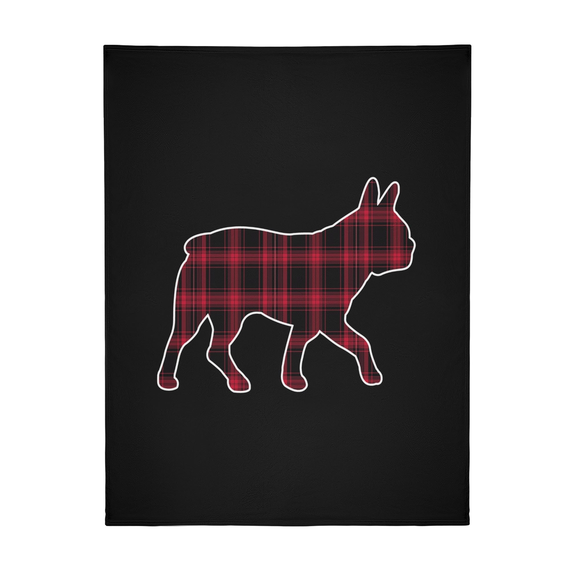 Black and Red Plaid Boston Terrier Silhouette Flannel Blanket - 4 Sizes