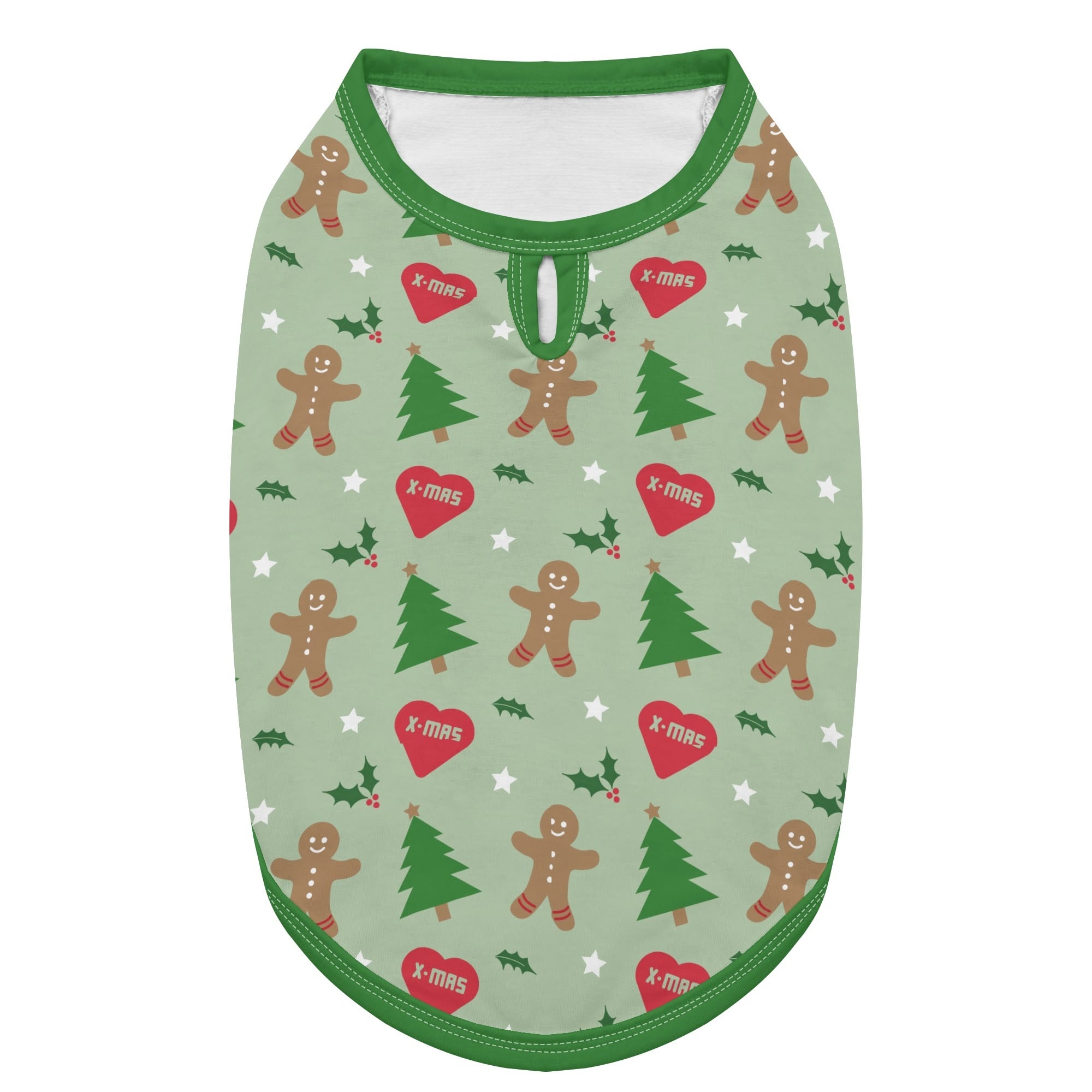 Gingerbread Man & Xmas Tree Dog Shirt - Green