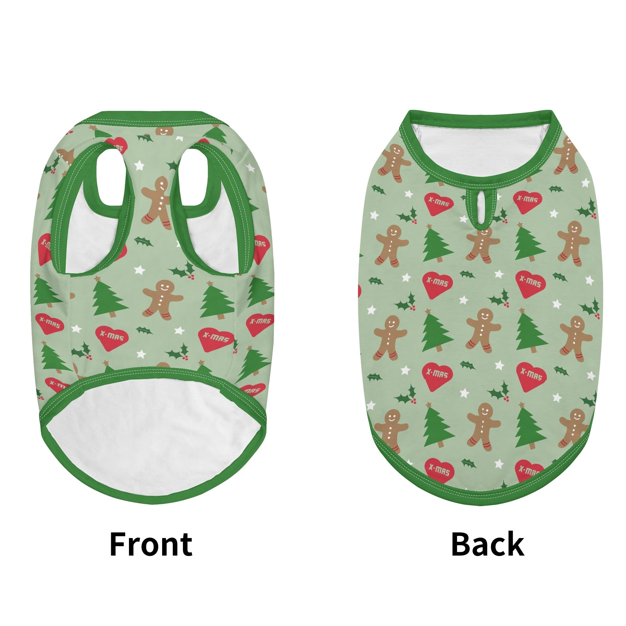 Gingerbread Man & Xmas Tree Dog Shirt - Green
