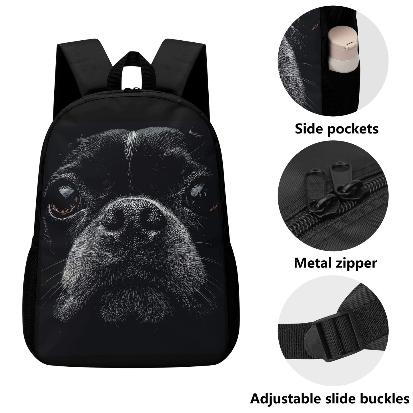 Boston Terrier Dog Face Closeup 17 Inch Laptop Backpack