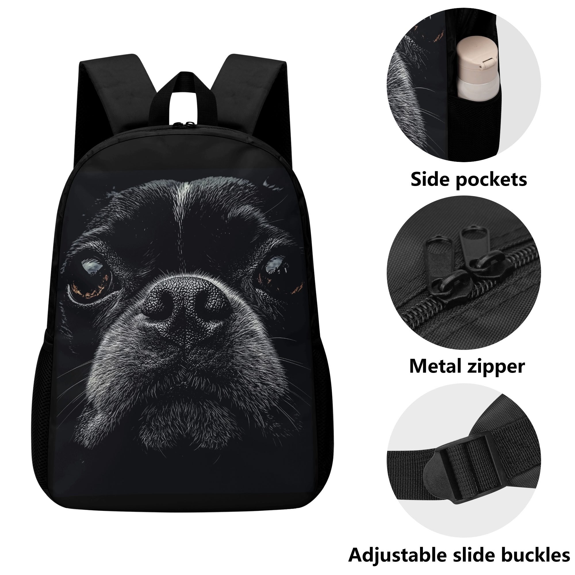 Boston Terrier Dog Face Closeup 17 Inch Laptop Backpack
