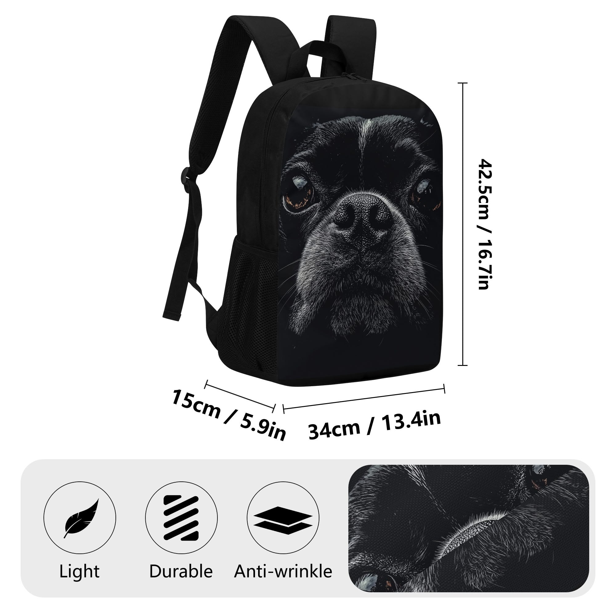 Boston Terrier Dog Face Closeup 17 Inch Laptop Backpack