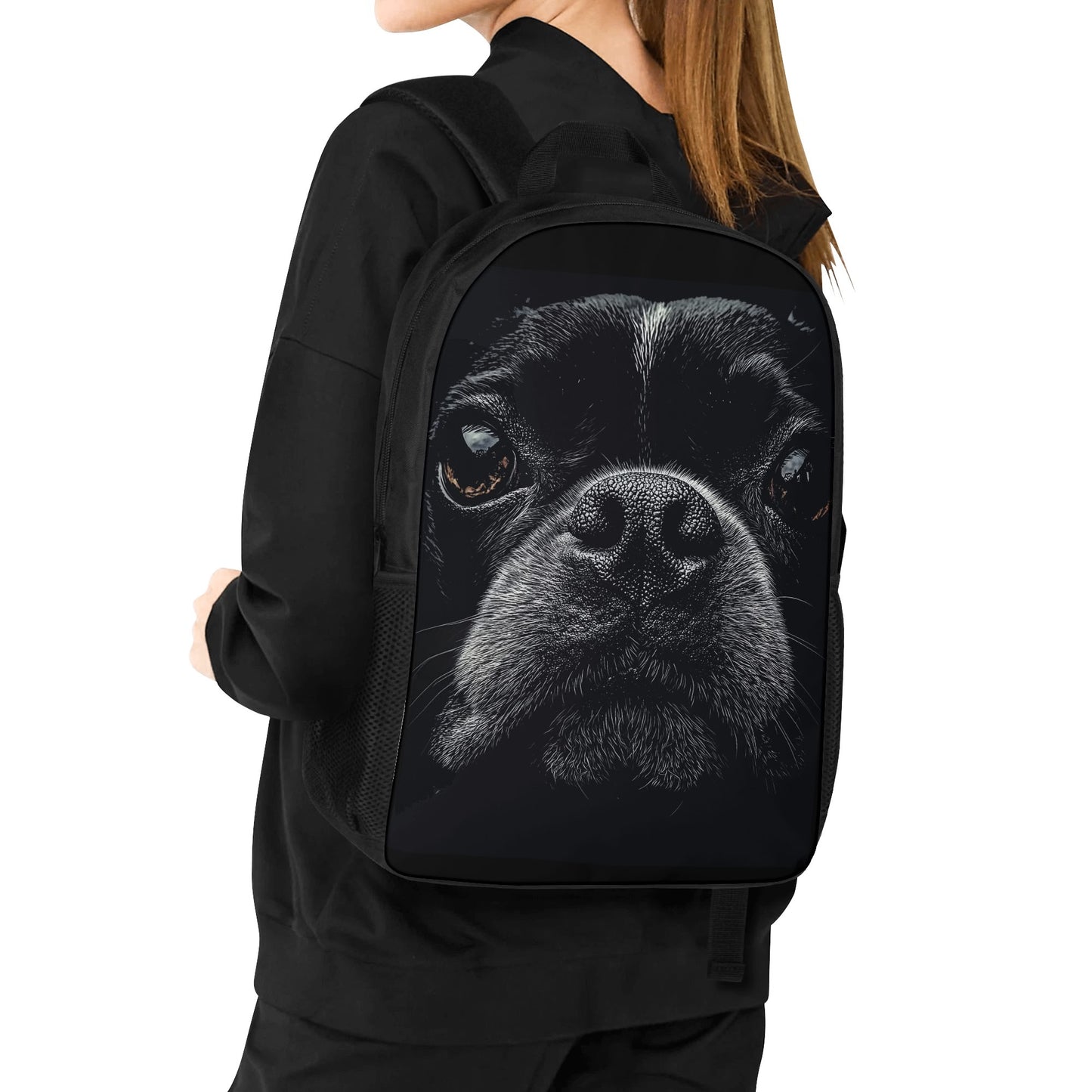 Boston Terrier Dog Face Closeup 17 Inch Laptop Backpack