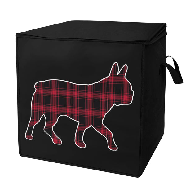 Red Plaid Boston Terrier Dog Silhouette Storage Box Bag