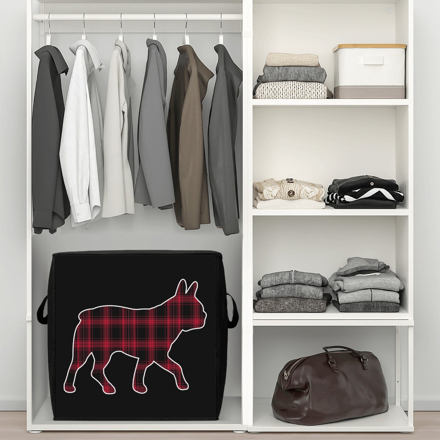 Red Plaid Boston Terrier Dog Silhouette Storage Box Bag