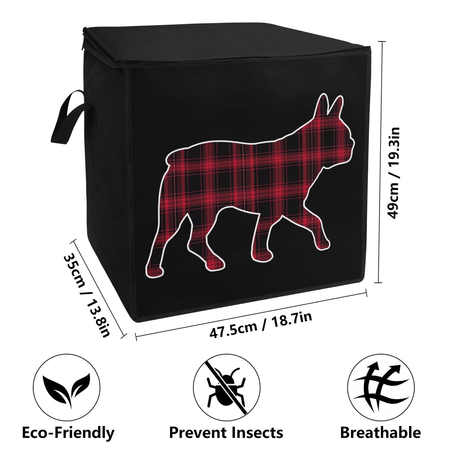 Red Plaid Boston Terrier Dog Silhouette Storage Box Bag