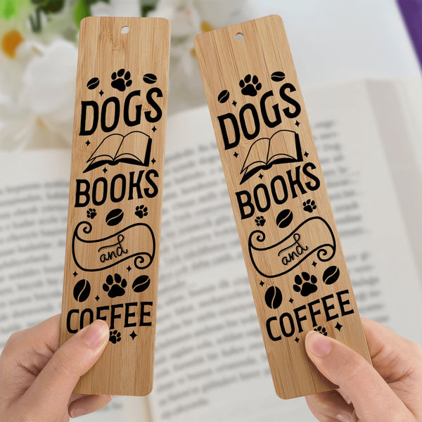 Dogs Books And Coffee Wood Bookmarks