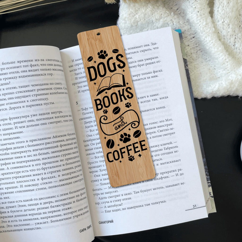 Dogs Books And Coffee Wood Bookmarks