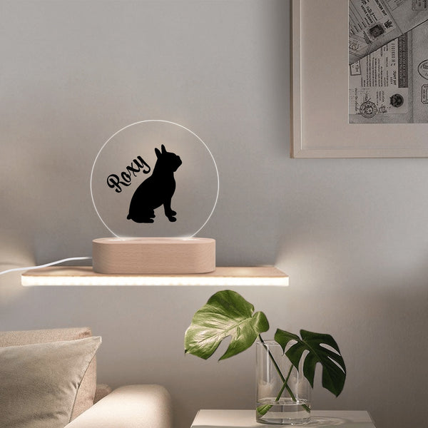 Personalised Acrylic Round Lamp Night Light Home Decor - Dog Name with Boston Terrier Silhouette