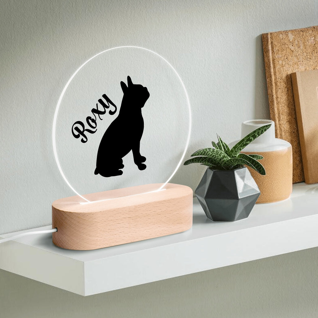 Personalised Acrylic Round Lamp Night Light Home Decor - Dog Name with Boston Terrier Silhouette