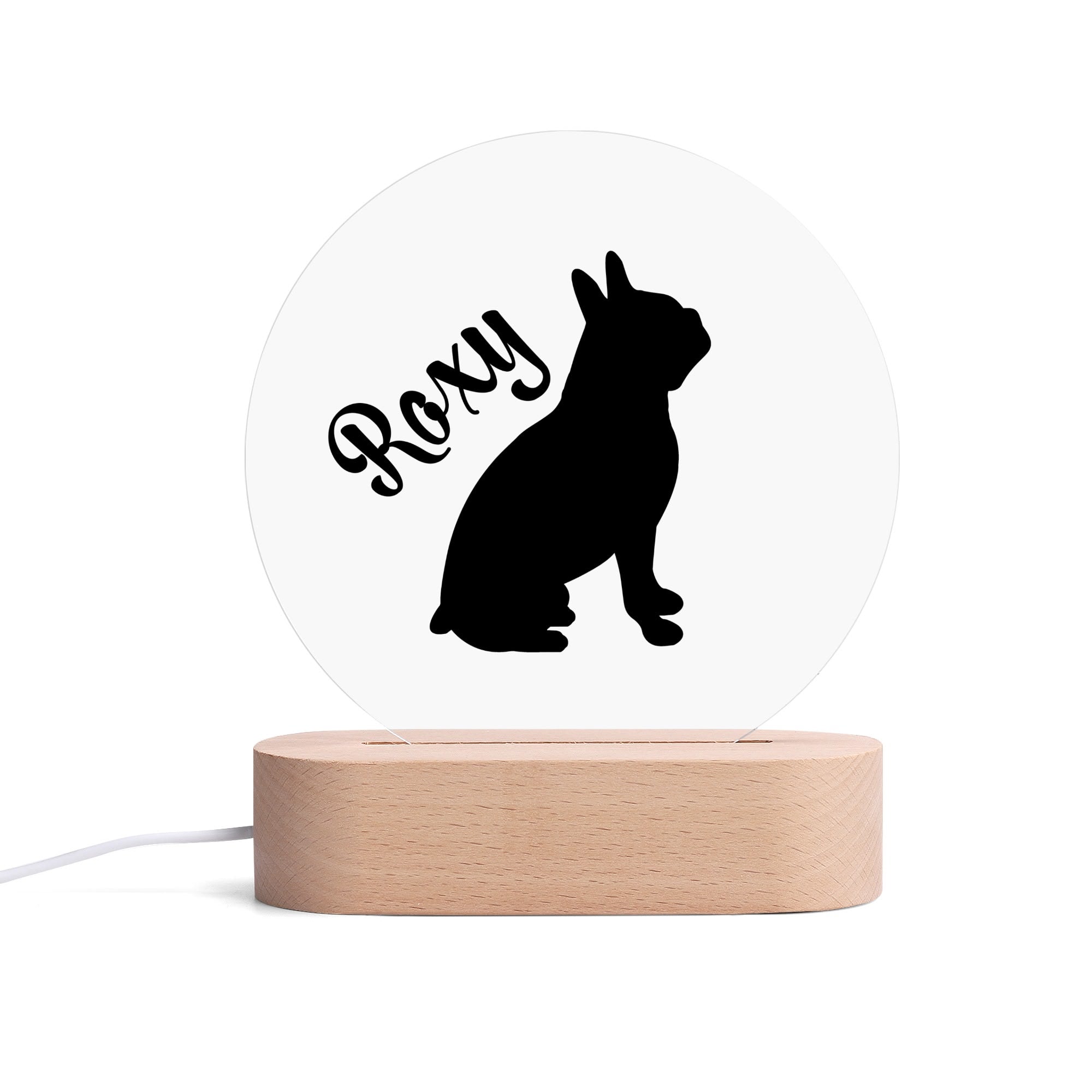 Personalised Acrylic Round Lamp Night Light Home Decor - Dog Name with Boston Terrier Silhouette
