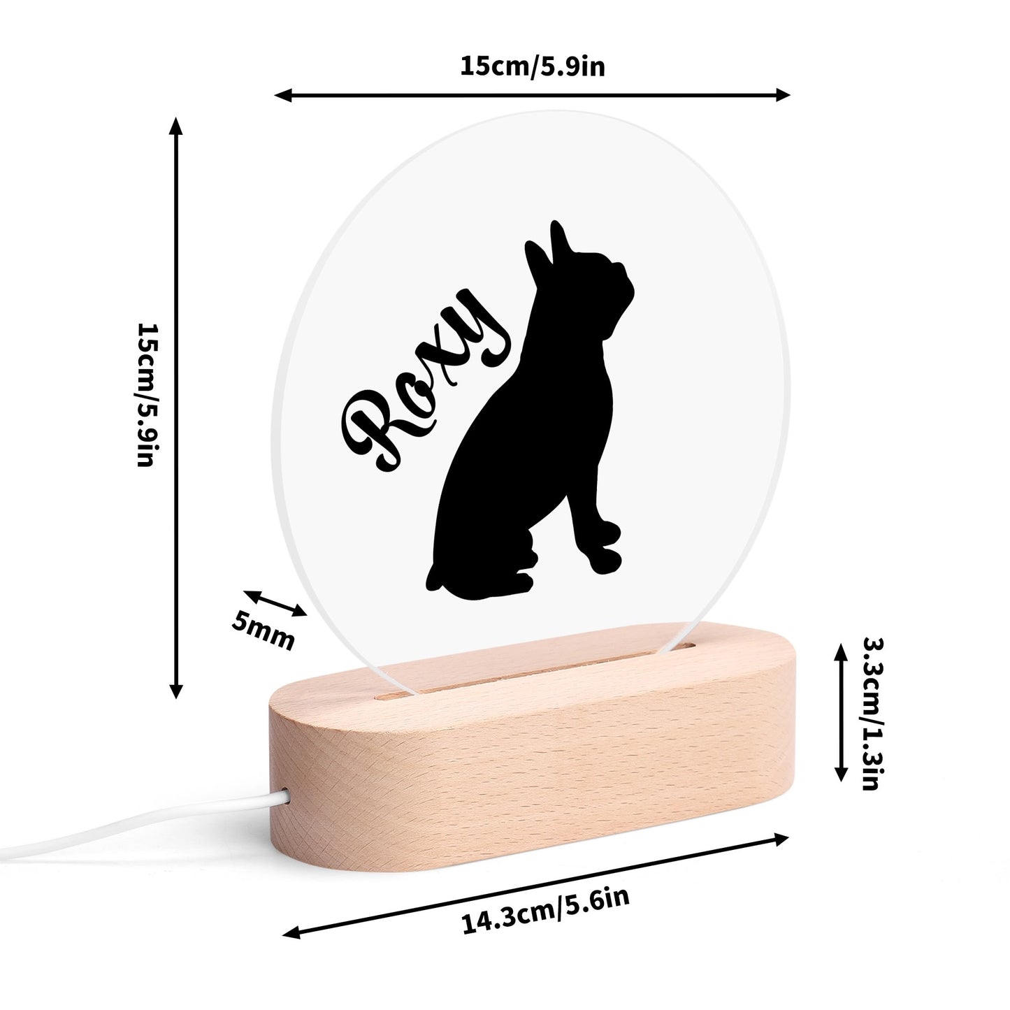 Personalised Acrylic Round Lamp Night Light Home Decor - Dog Name with Boston Terrier Silhouette
