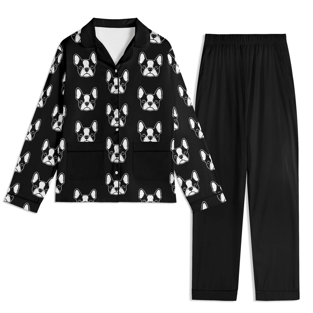 Bostie Faces Unisex Long Sleeve Adult Nightwear Pajama Set