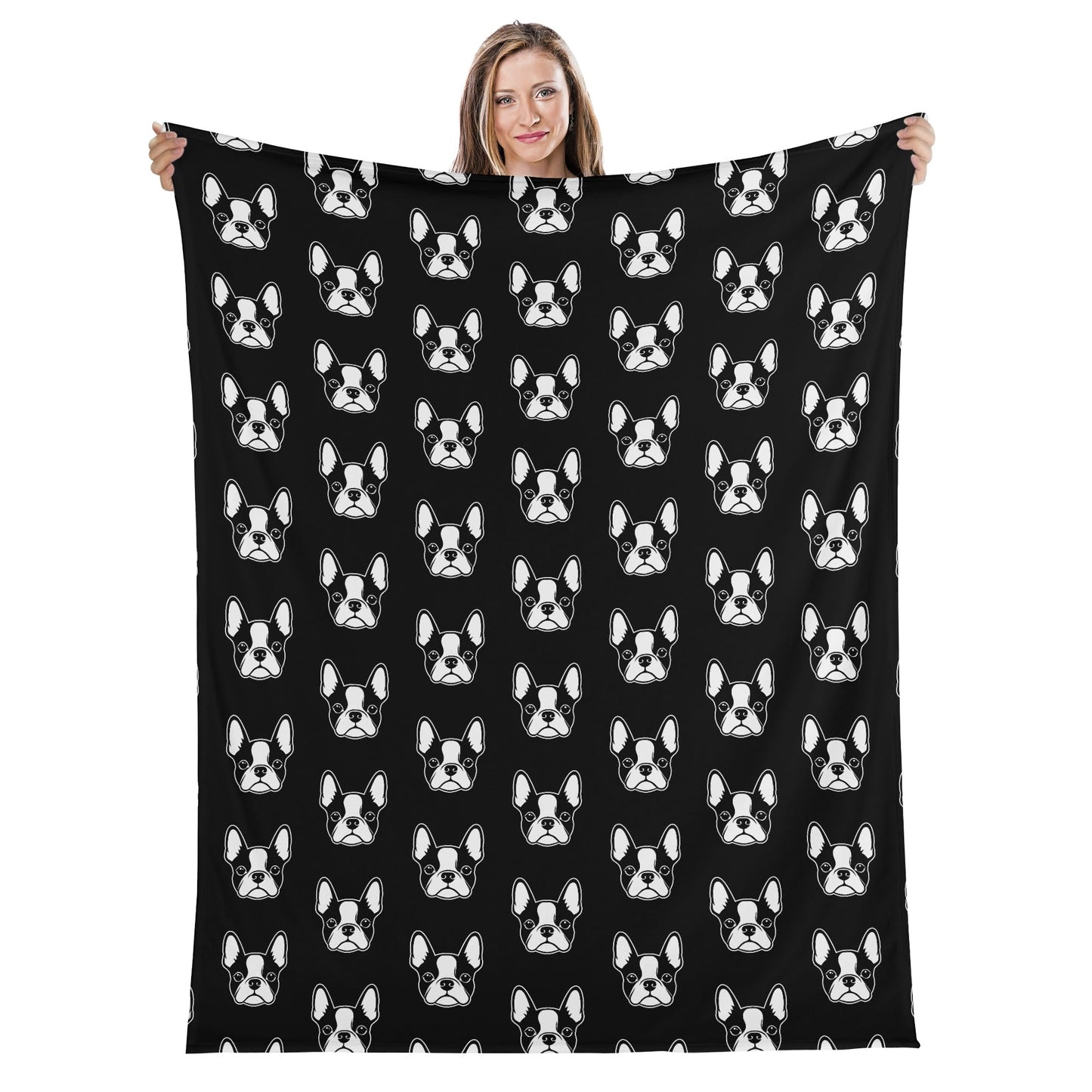 Bostie Faces Flannel Blanket - Black