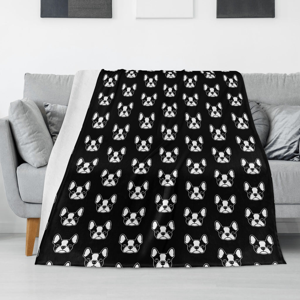 Bostie Faces Flannel Blanket - Black