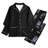Custom Dog Portrait Unisex Long Sleeve Adult Nightwear Pajama Set Using Dog Photo and Name