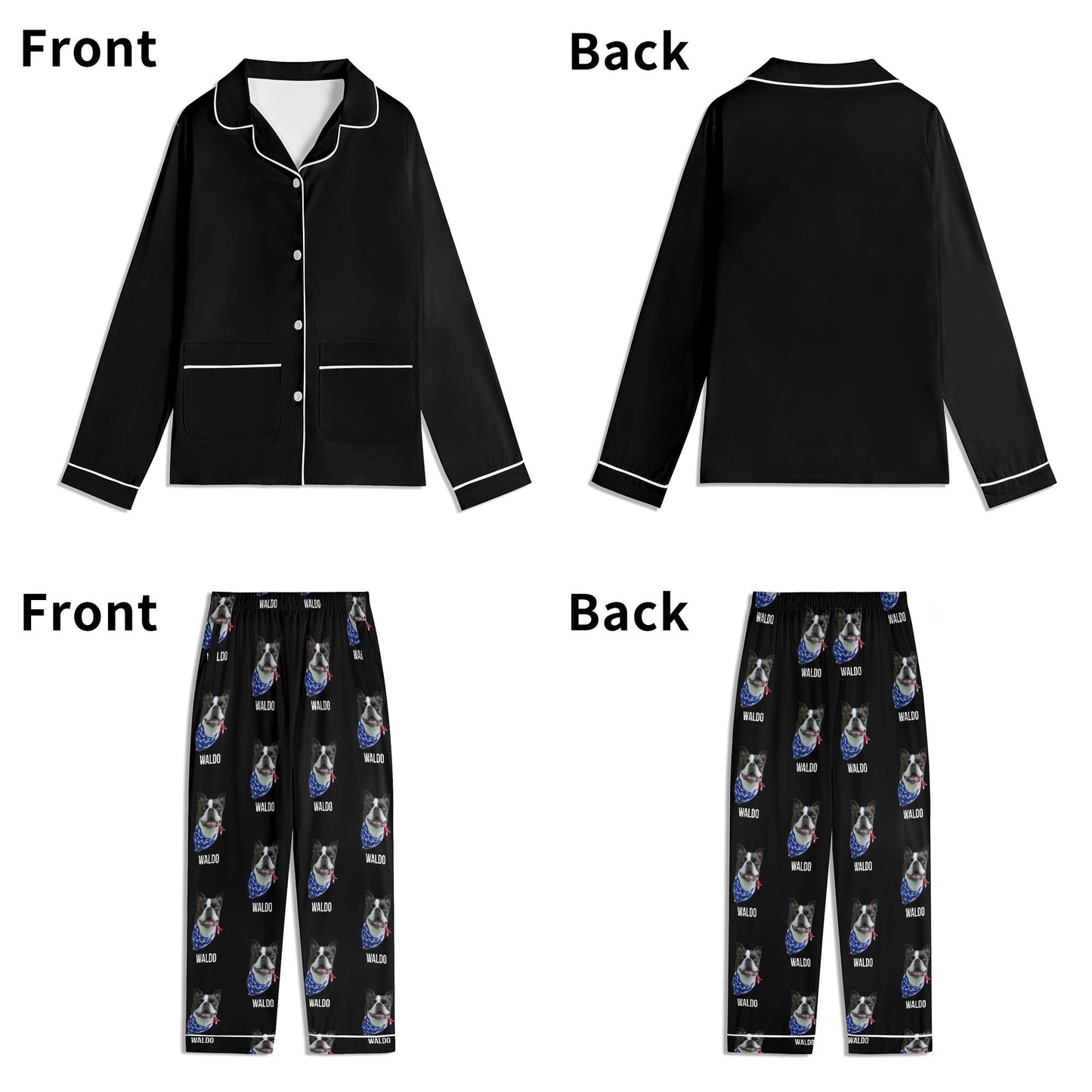Custom Dog Portrait Childrens Long Sleeve Nightwear Pajama Set Using Dog Photo and Name