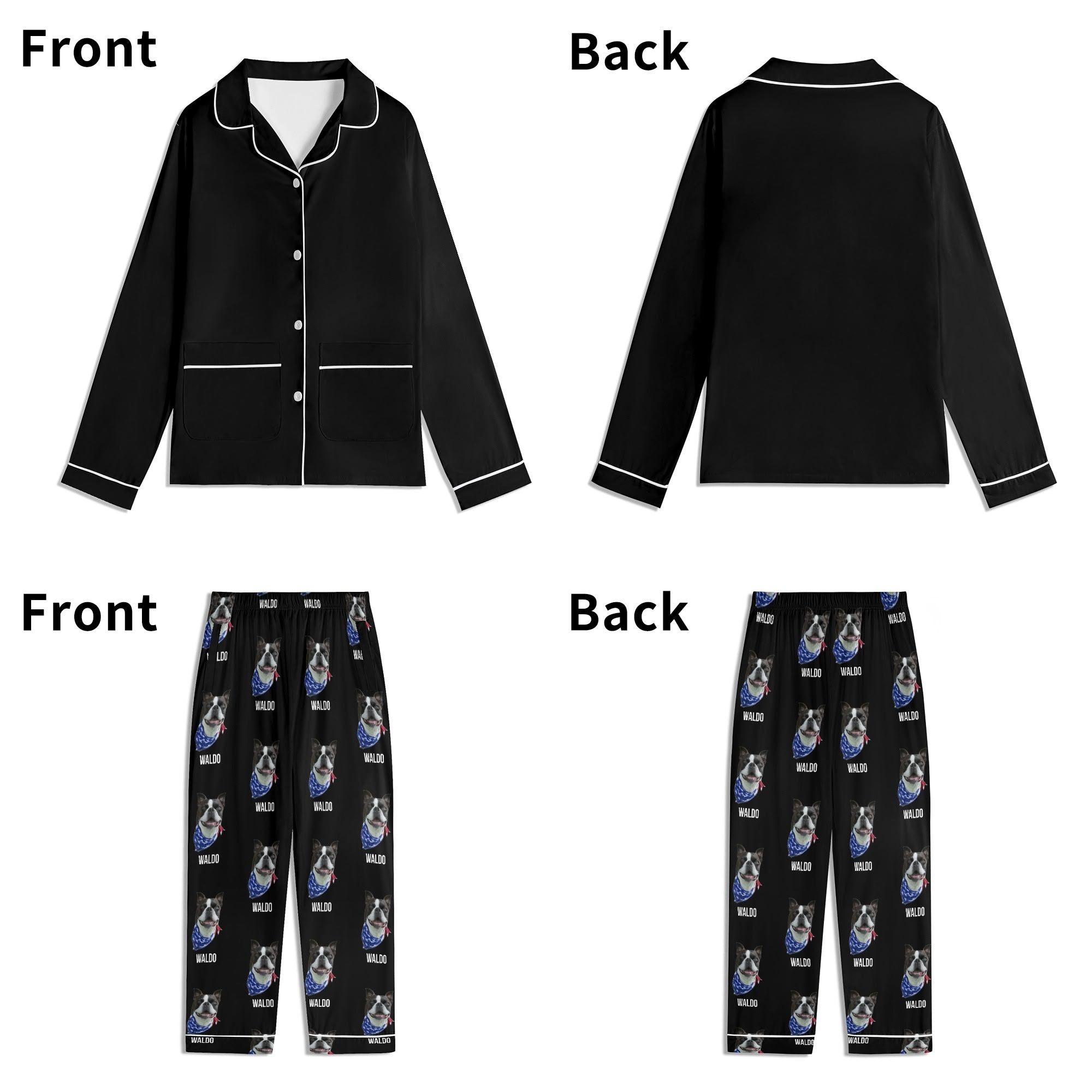 Custom Dog Portrait Childrens Long Sleeve Nightwear Pajama Set Using Dog Photo and Name