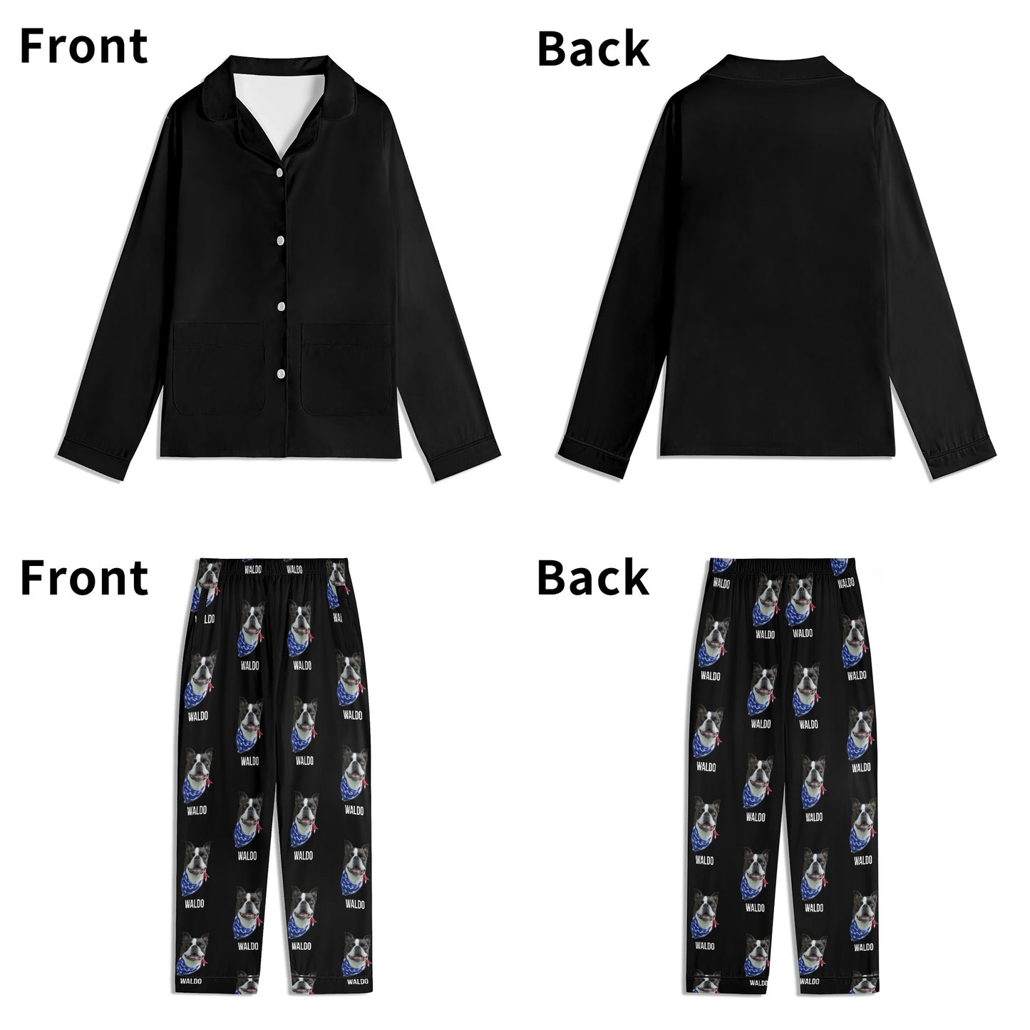 Custom Dog Portrait Childrens Long Sleeve Nightwear Pajama Set Using Dog Photo and Name