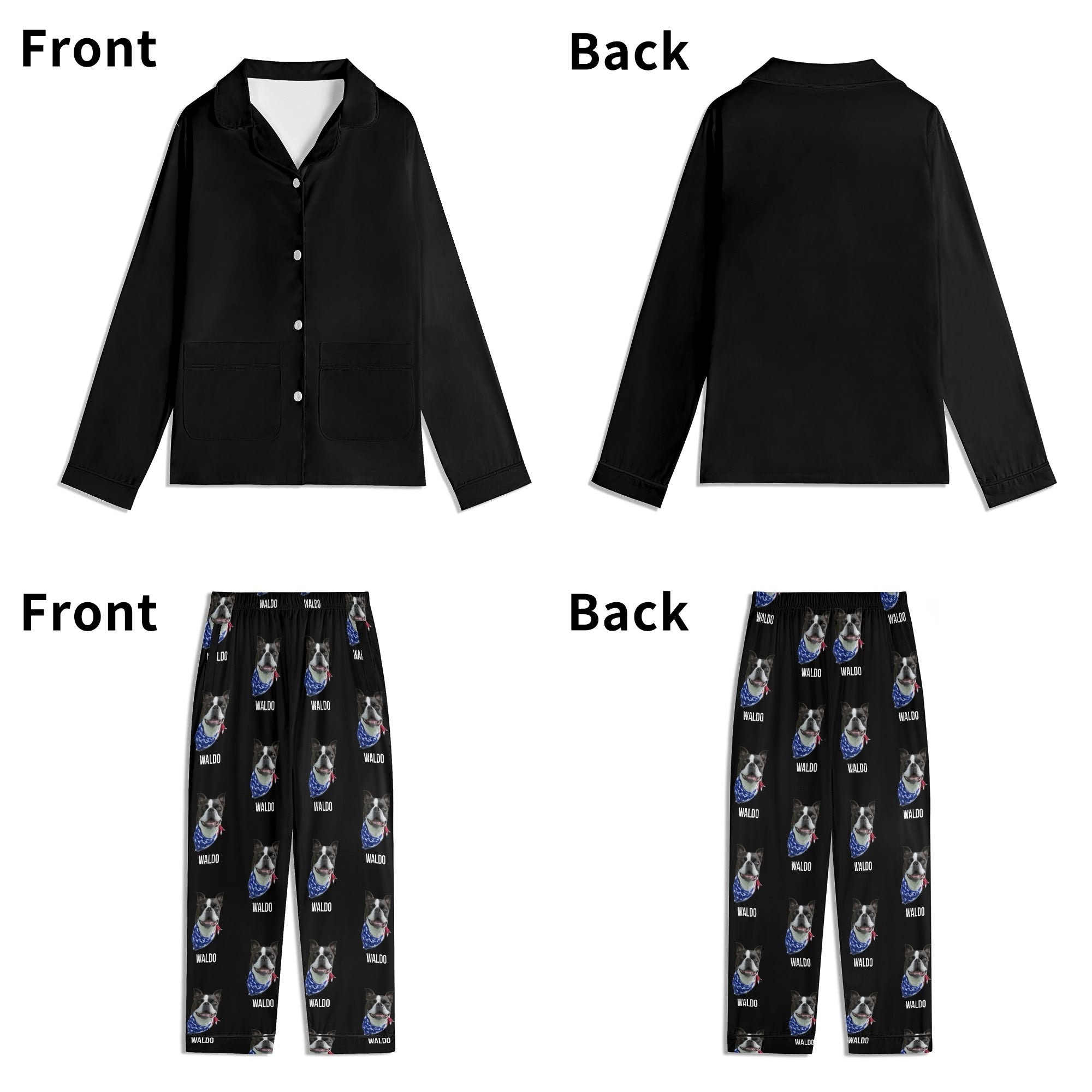 Custom Dog Portrait Childrens Long Sleeve Nightwear Pajama Set Using Dog Photo and Name