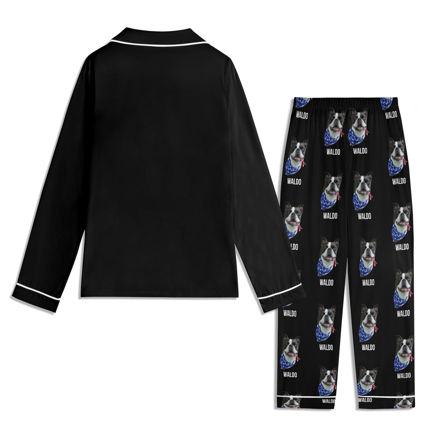 Custom Dog Portrait Childrens Long Sleeve Nightwear Pajama Set Using Dog Photo and Name