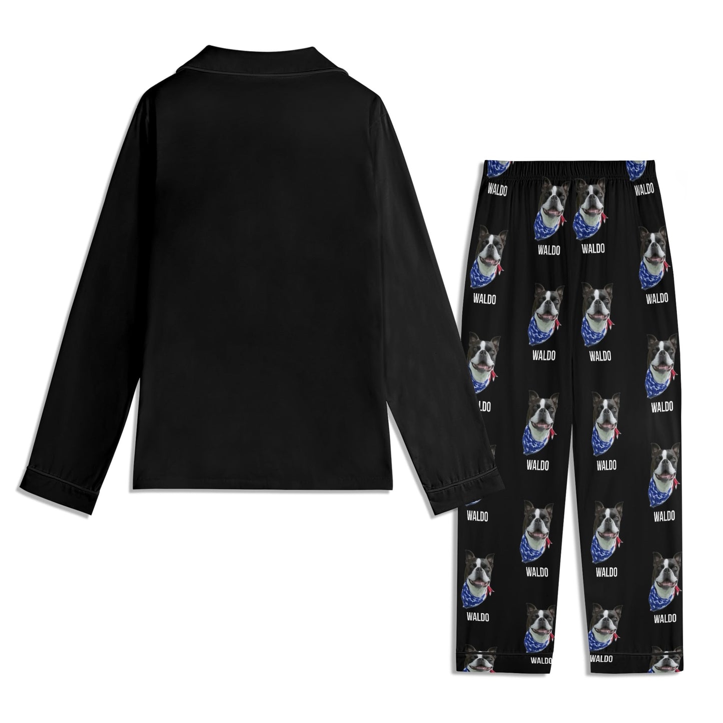 Custom Dog Portrait Childrens Long Sleeve Nightwear Pajama Set Using Dog Photo and Name
