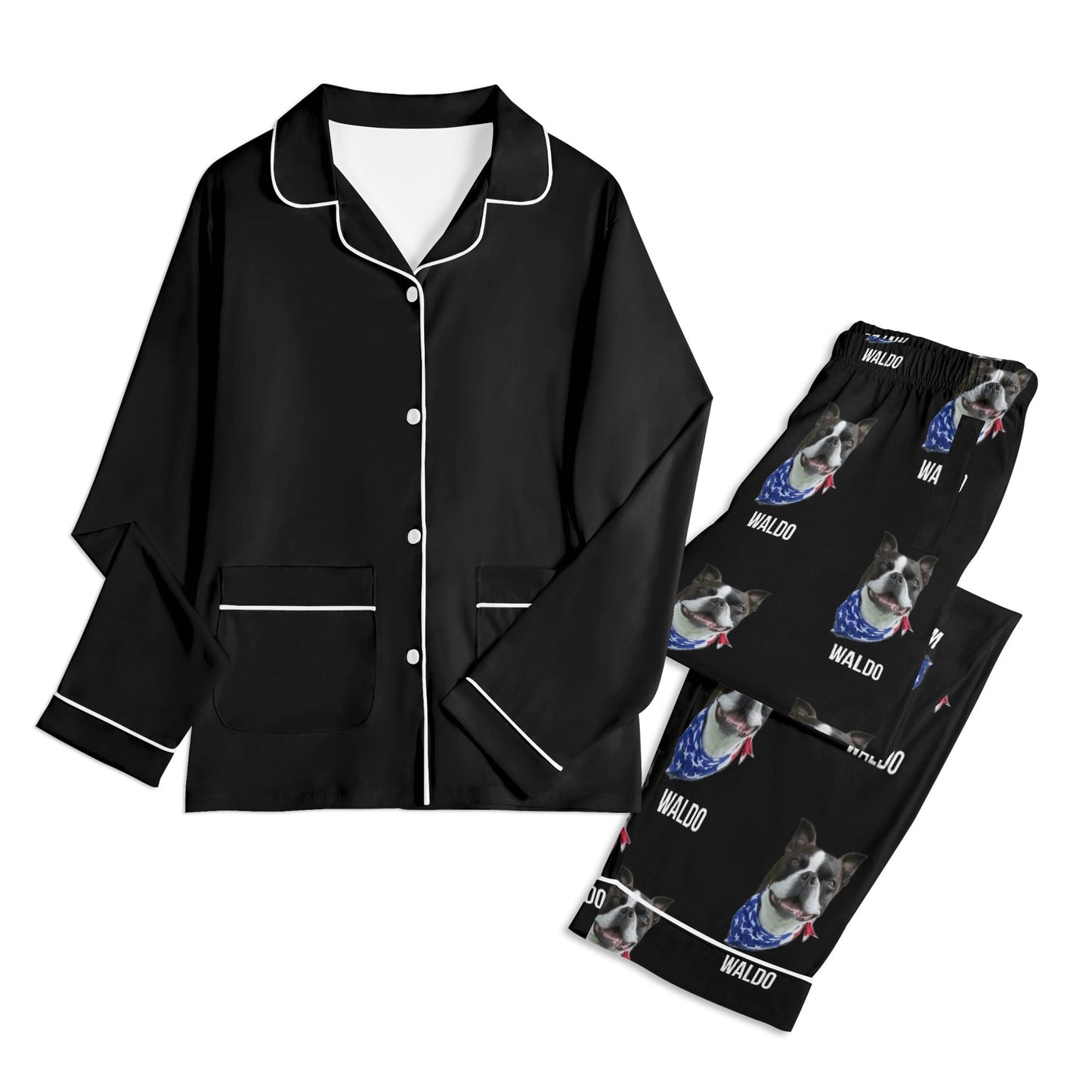 Custom Dog Portrait Childrens Long Sleeve Nightwear Pajama Set Using Dog Photo and Name